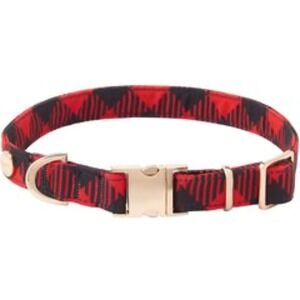 Frisco Buffalo Plaid Fashion Dog Collar Red Black Gold‎ Hardware Size Medium NEW